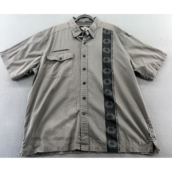 VTG Harley Davidson Shirt Mens Size XL Grey Short Sleeves Button Down Collared - Picture 1 of 14